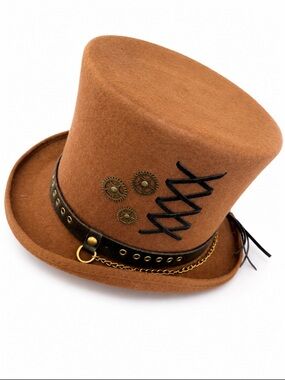 Different Touch 100% Wool Brown Top Hat Size L Custom Steampunk Embellished